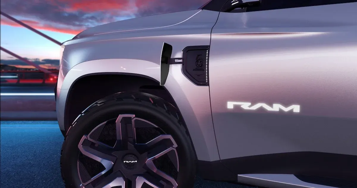 Ram battery powered truck charging door