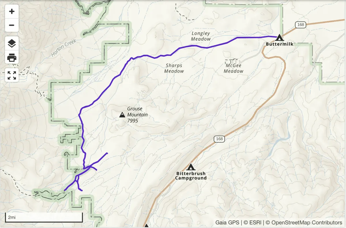 Gaia GPS map of the first day of the eastern sierra overland trip