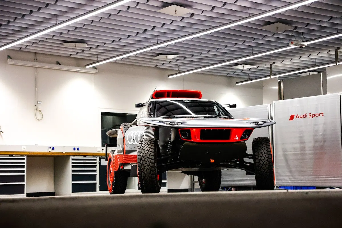 Audi RS Q e-tron E2 inside the Audi Sport workshop