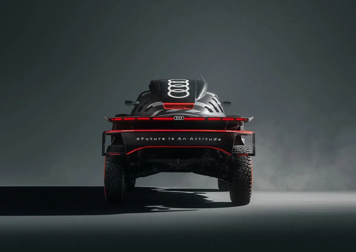 Rear view of the Audi RS Q e-tron E2 in a studio