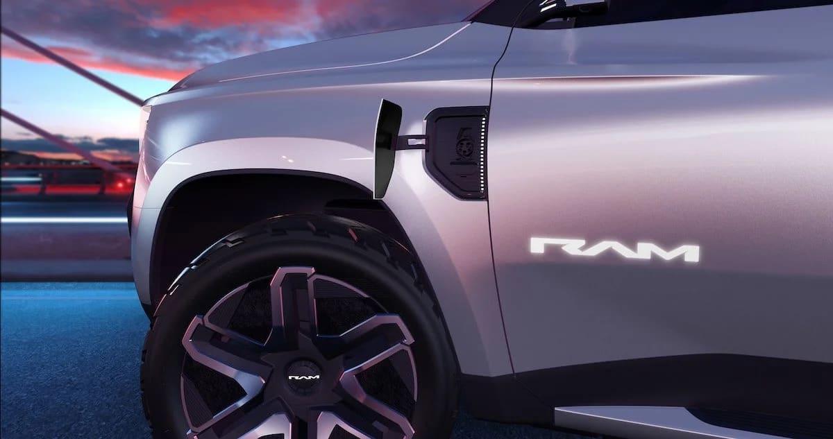 Ram battery powered truck charging door